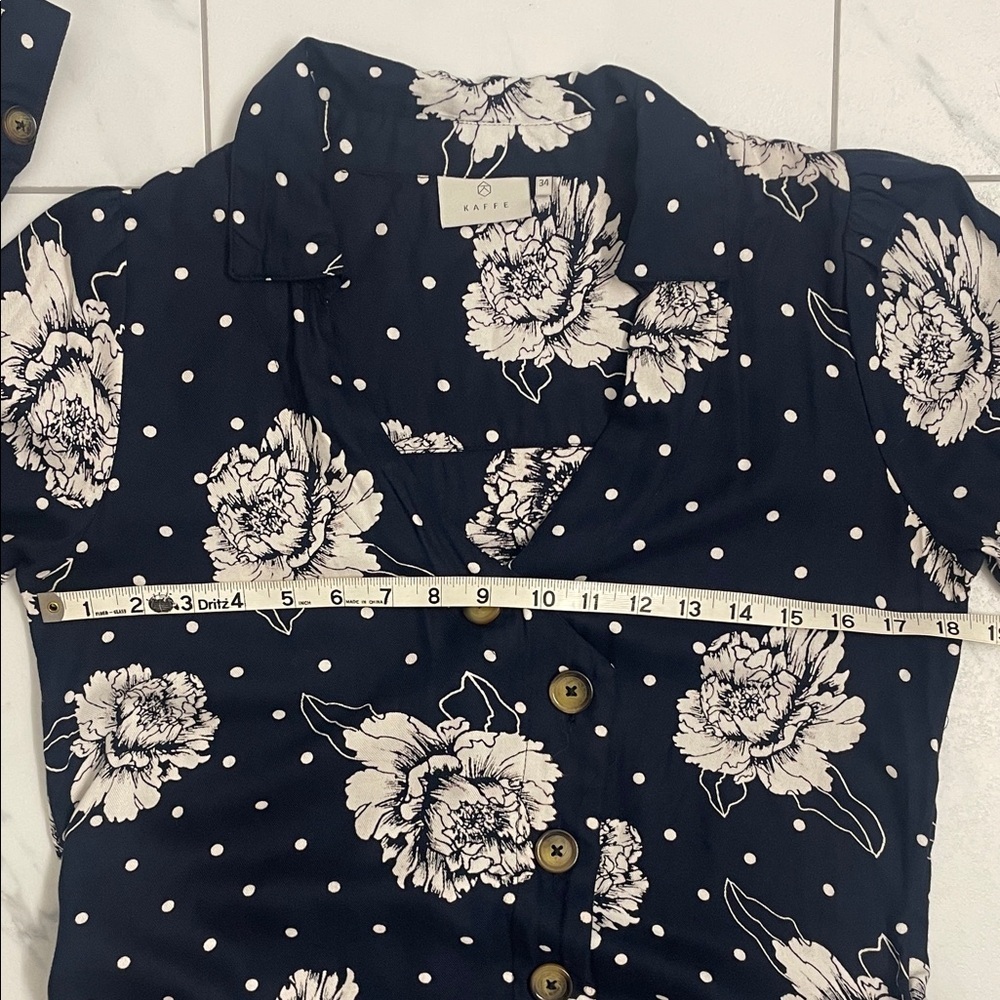 Kaffe Floral Button-Down Navy Wrap Dress V Neck Long Sleeve Button Cuffs Sz 34EU - Picture 11 of 16